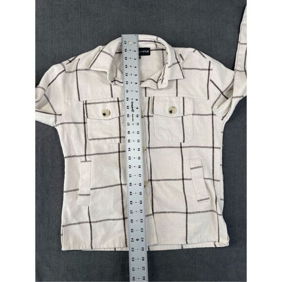 Kendall and Kylie‎ Plaid Shacket Womens M Ivory Brown Long Sleeve Button Front - Picture 4 of 7